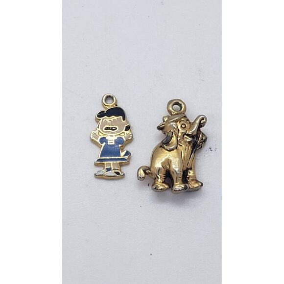 Vintage Peanuts Lucy Charm Snuffy Elephant Pendant United Disney Japan Set Rare - Picture 1 of 7